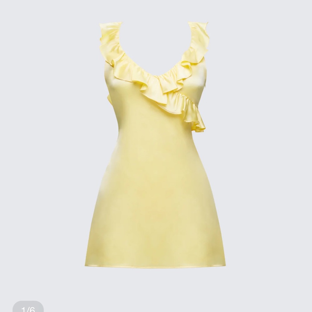 Finesse Soft Yellow Ruffle V-Neck Mini Dress